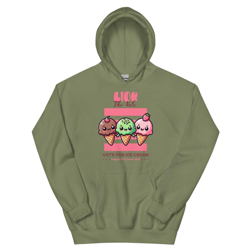 Lick The Vote Kawaii Ice Cream Hoodie - Military Green Color - https://ascensionemporium.net